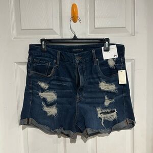 Aeropostale Women's Ripped Jean Shorts - Dark Blue